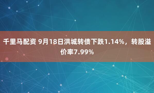 千里马配资 9月18日洪城转债下跌1.14%，转股溢价率7.99%