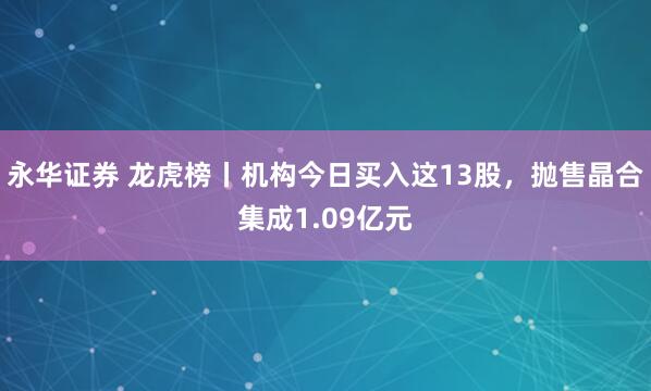 永华证券 龙虎榜丨机构今日买入这13股，抛售晶合集成1.09亿元