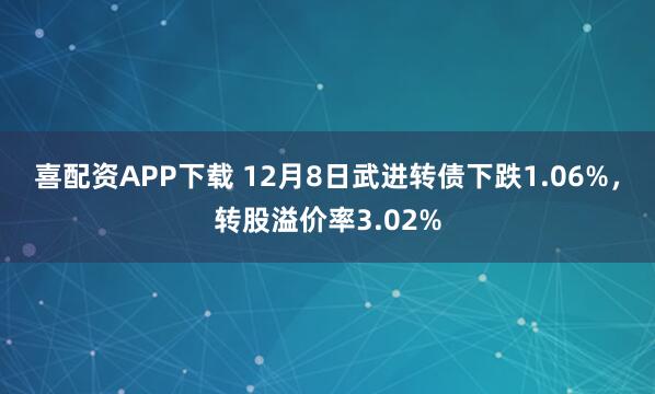 喜配资APP下载 12月8日武进转债下跌1.06%，转股溢价率3.02%